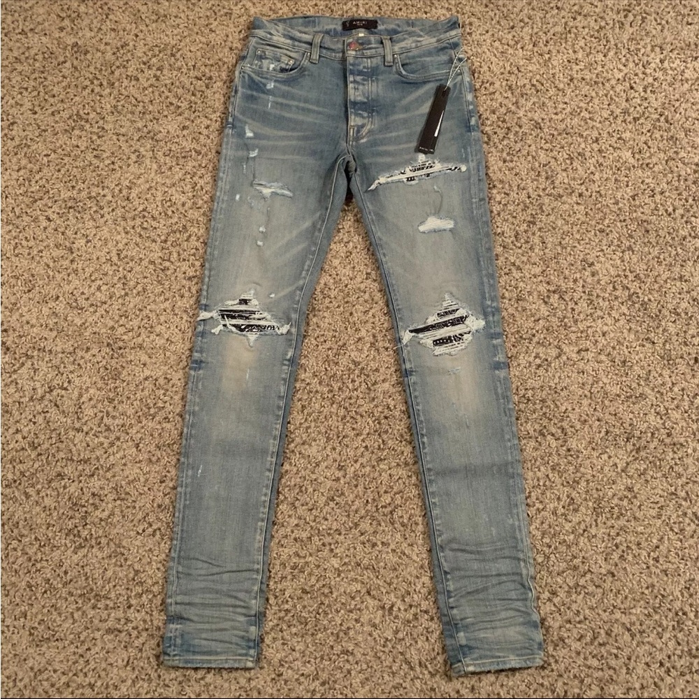 Amiri Mens Jeans Blue Size 30 MX1 Bandana Clay Indigo 32” Inseam